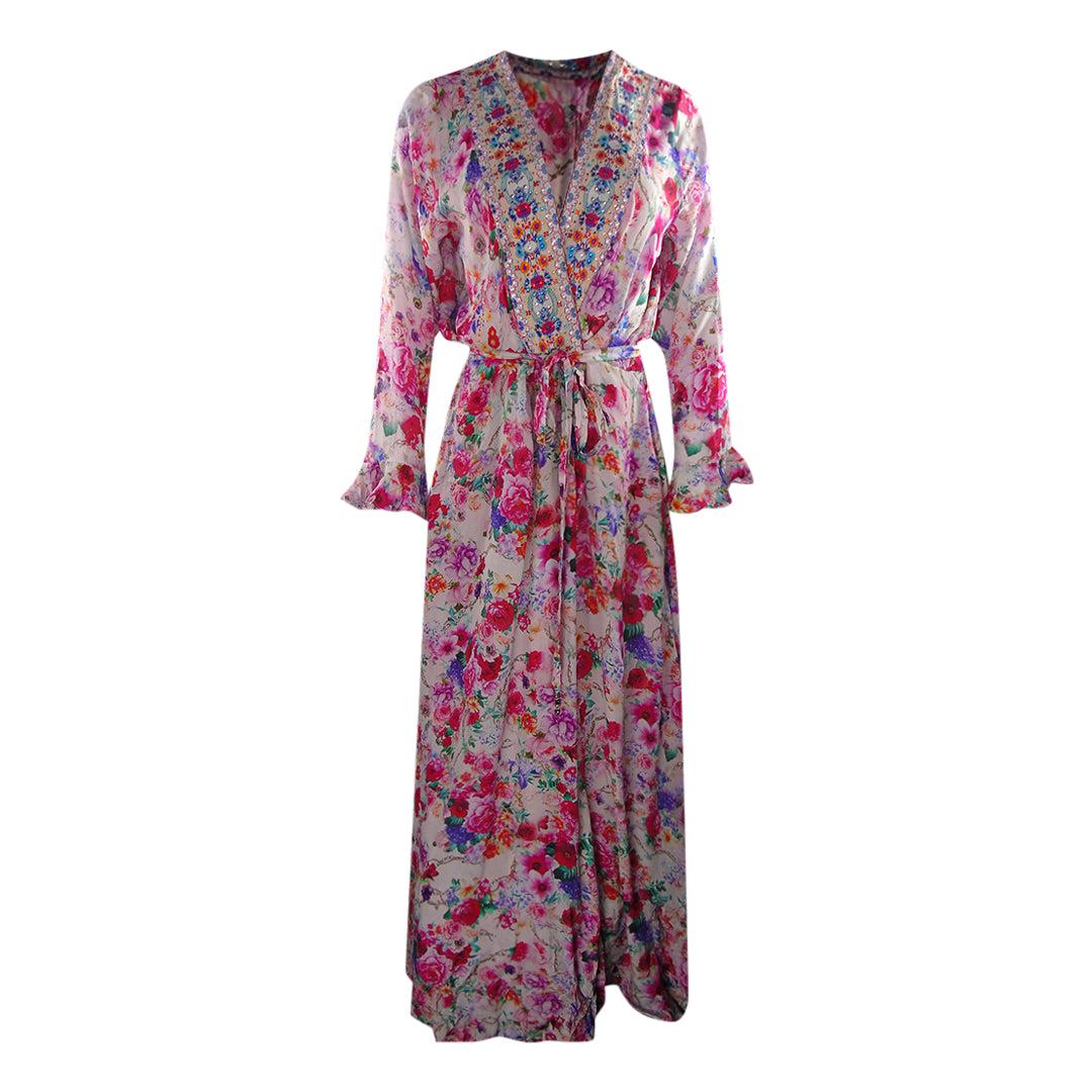 Multicoloured - Front - Inoa Womens-Ladies Rosetto Gardenia Silk Robe