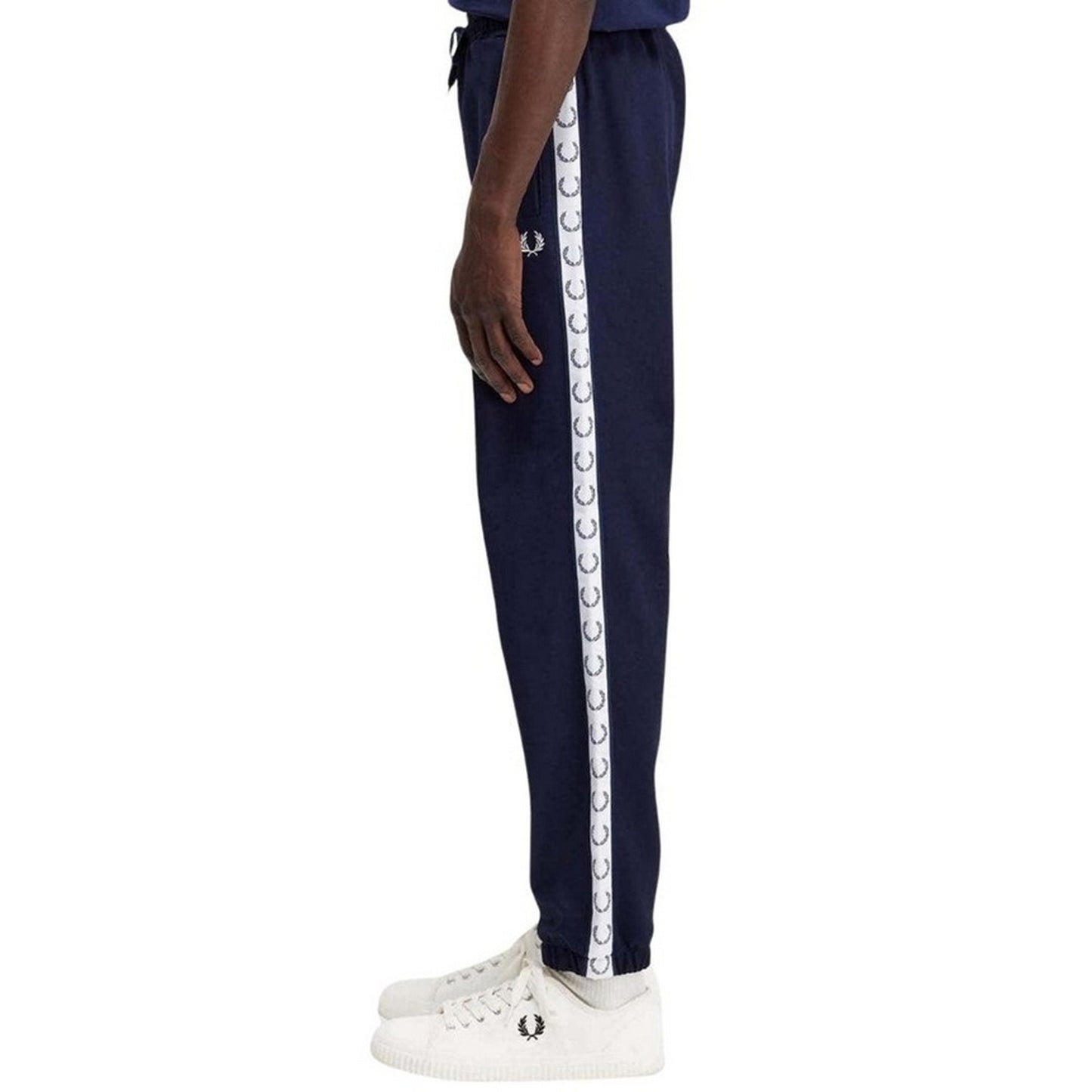 Navy - Side - Fred Perry Mens Branded Tape Jogging Bottoms