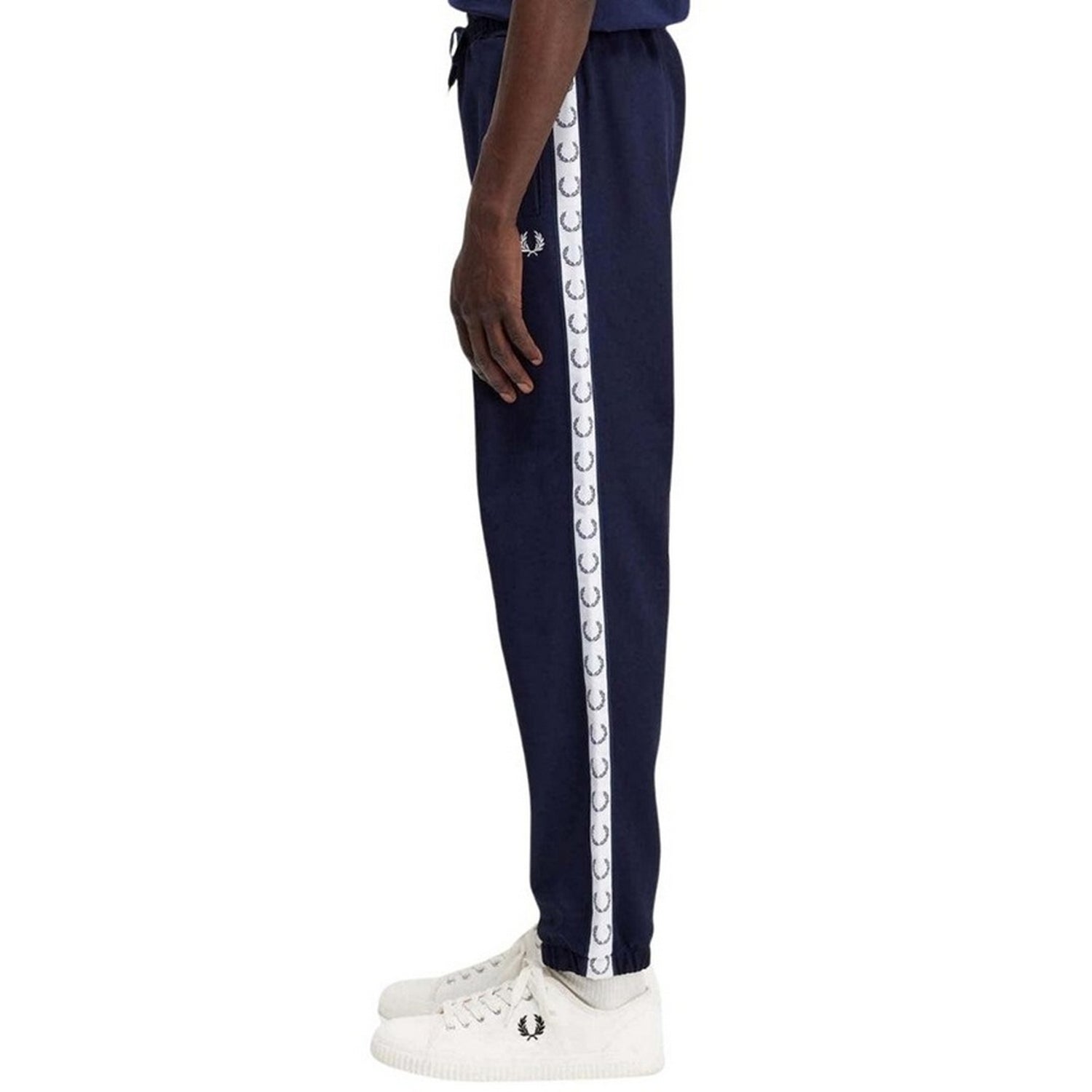 Navy - Side - Fred Perry Mens Branded Tape Jogging Bottoms