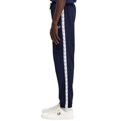 Navy - Side - Fred Perry Mens Branded Tape Jogging Bottoms