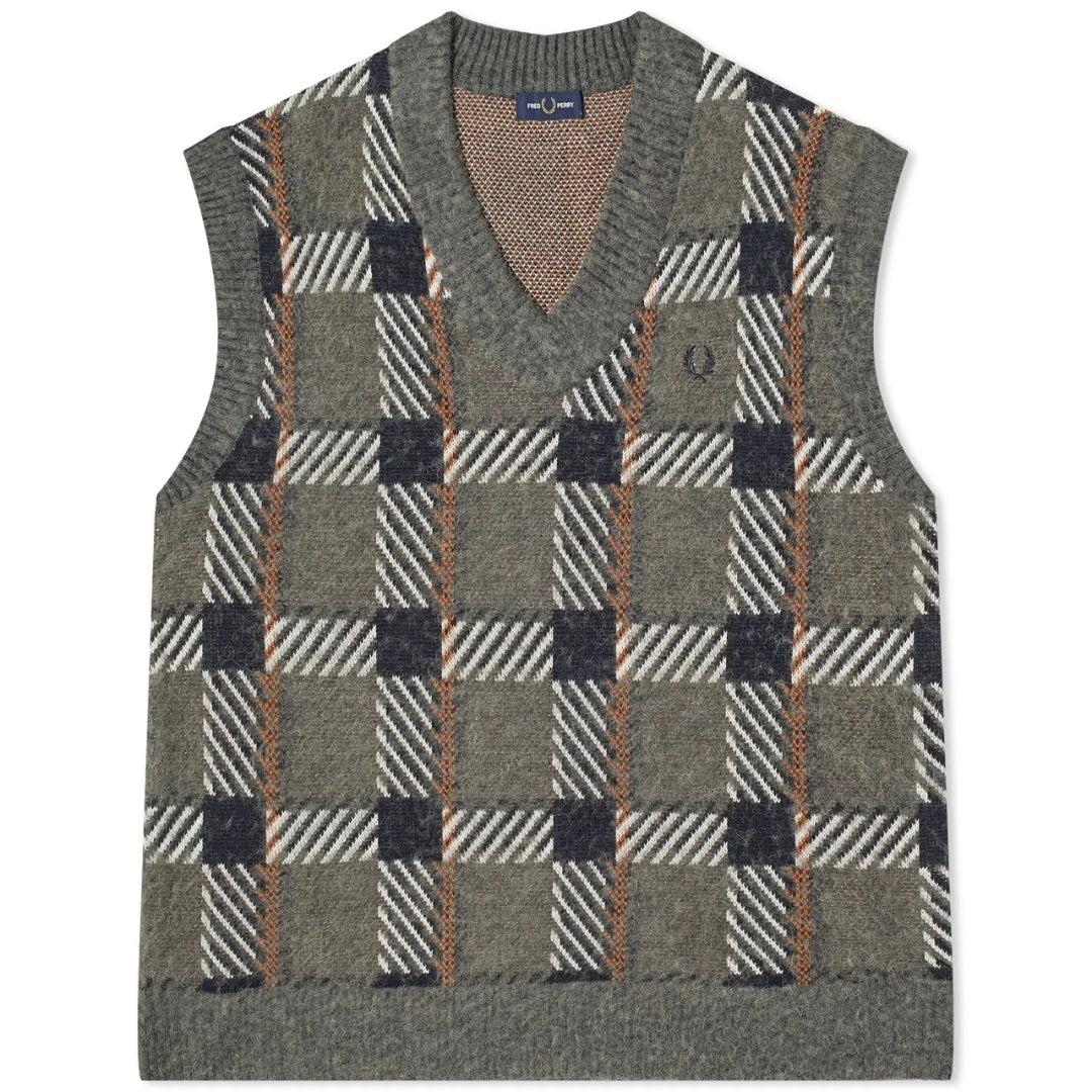 Field Green - Front - Fred Perry Mens Tartan Sweater Vest