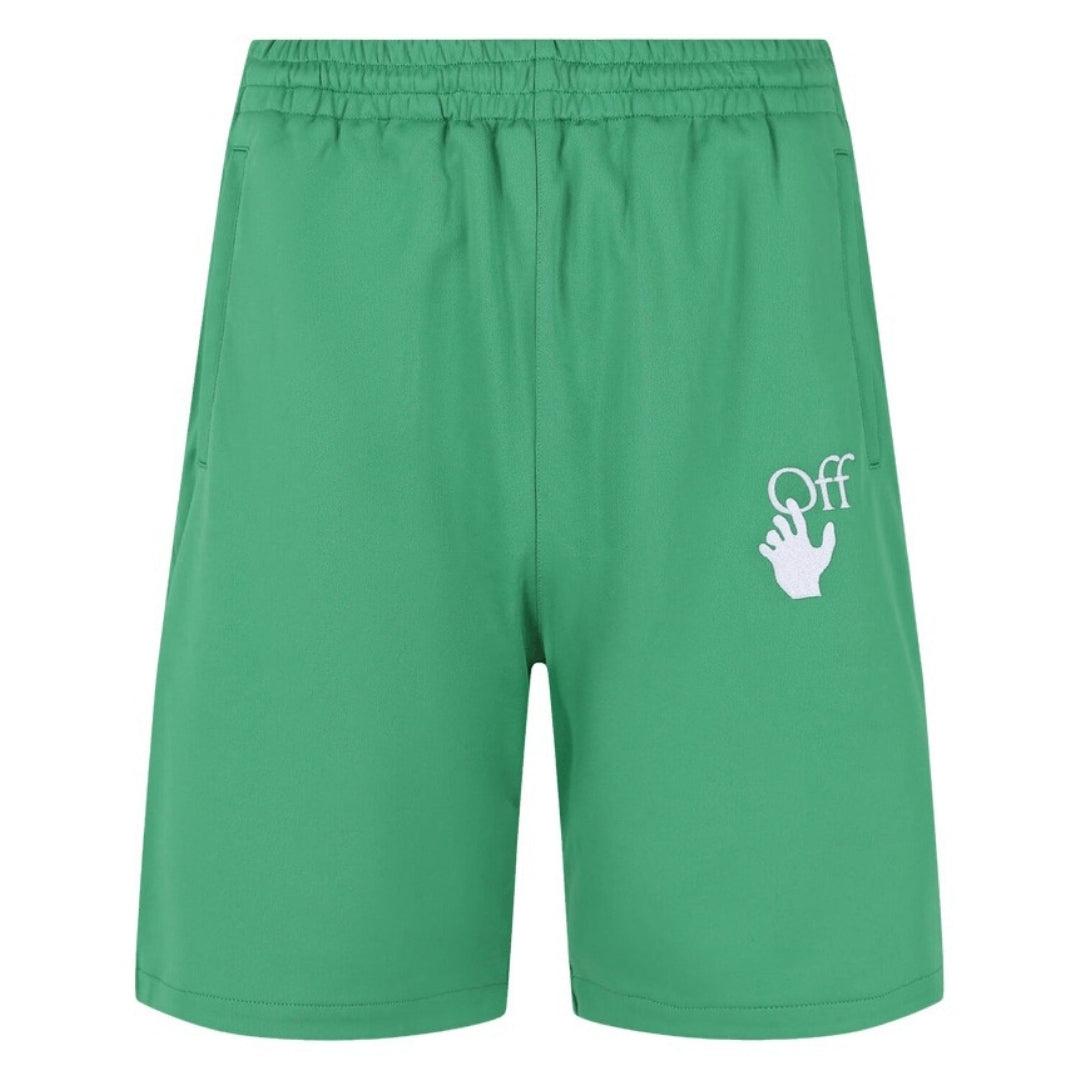 Green - Front - Off-White Mens Hands Off Logo Loose Sweat Shorts