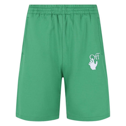 Green - Front - Off-White Mens Hands Off Logo Loose Sweat Shorts