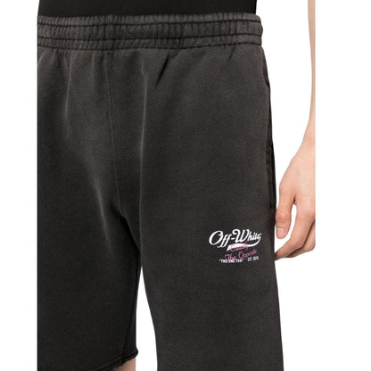 Black - Side - Off-White Unisex Adult Wave Off Sweat Shorts