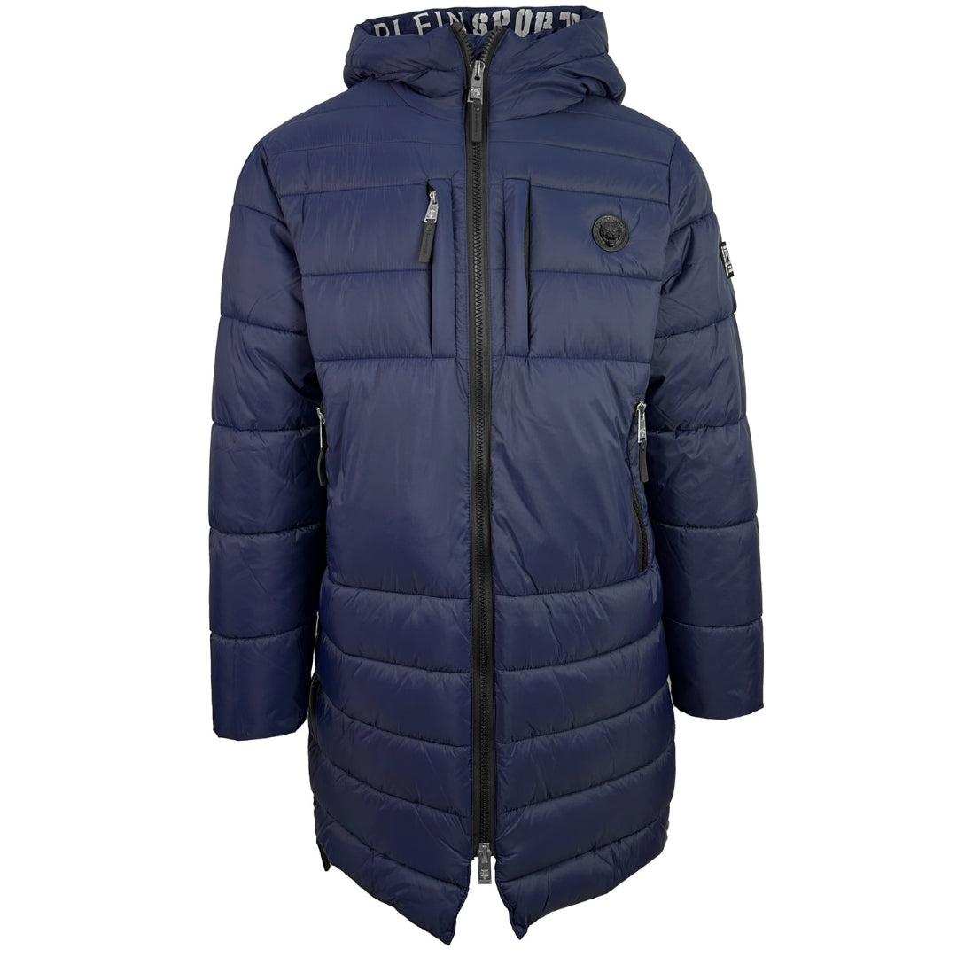Navy Blue - Front - Plein Sport Mens Circle Logo Branded Long Padded Jacket