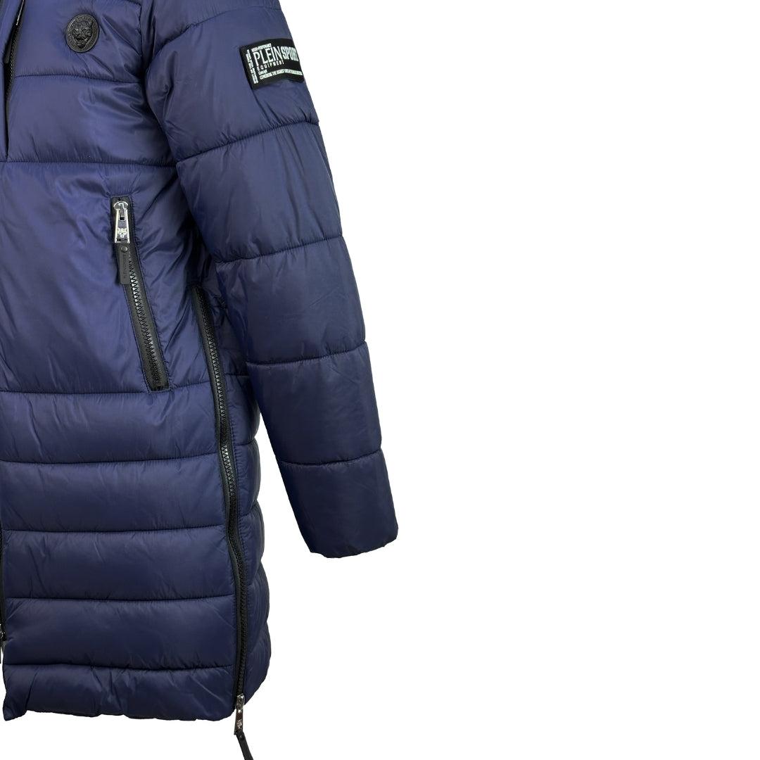 Navy Blue - Side - Plein Sport Mens Circle Logo Branded Long Padded Jacket