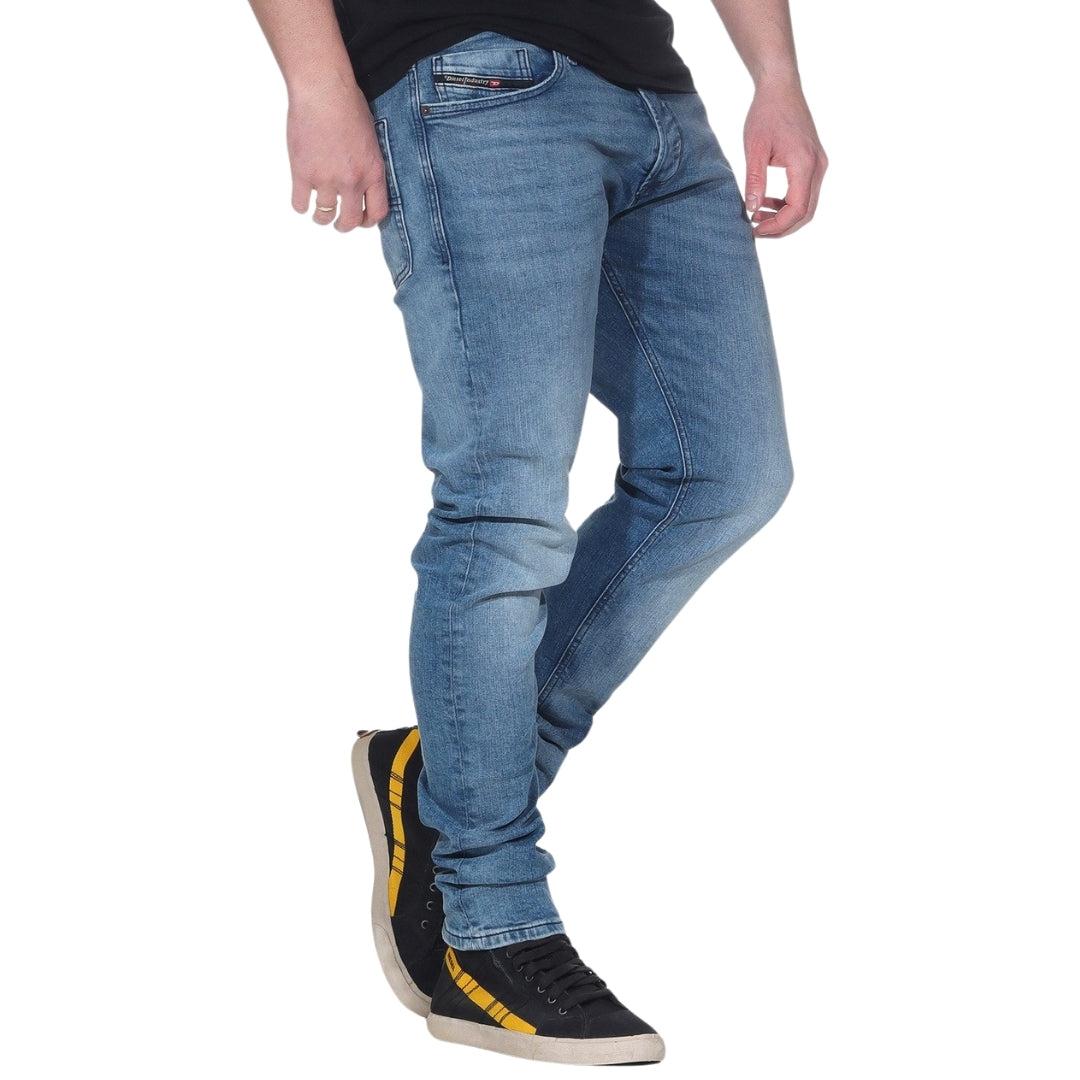 Mid Blue - Side - Diesel Mens Tepphar-X Skinny Jeans