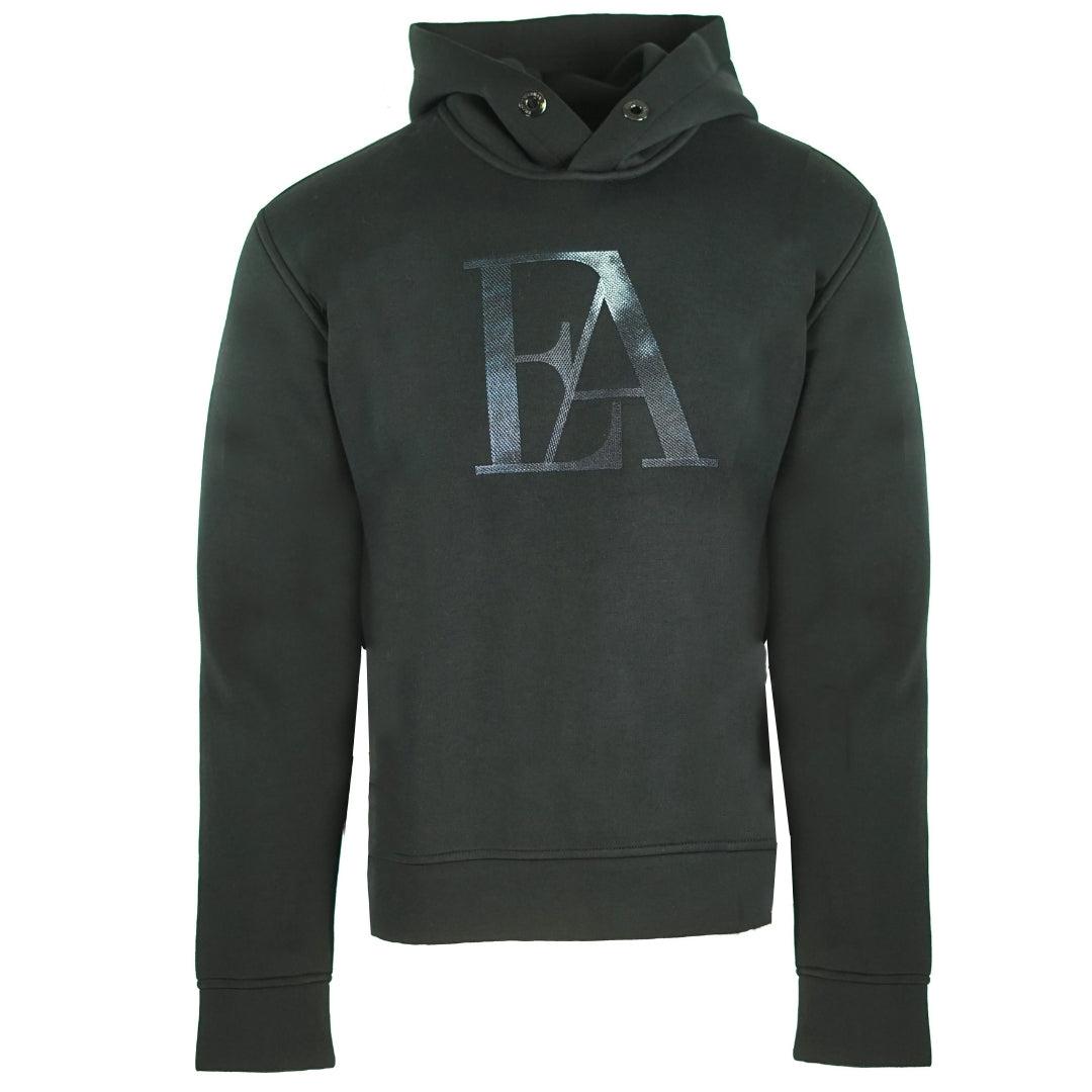 Black - Front - Emporio Armani Mens Eagle Logo Hoodie