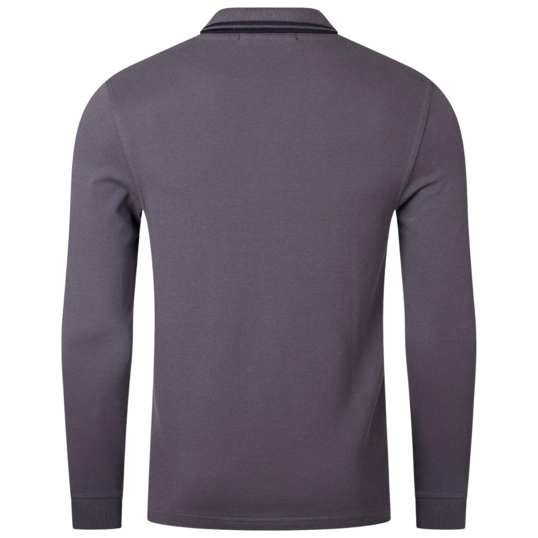 Gunmetal Grey - Back - Fred Perry Mens Double Tipped Collar Long-Sleeved Polo Shirt