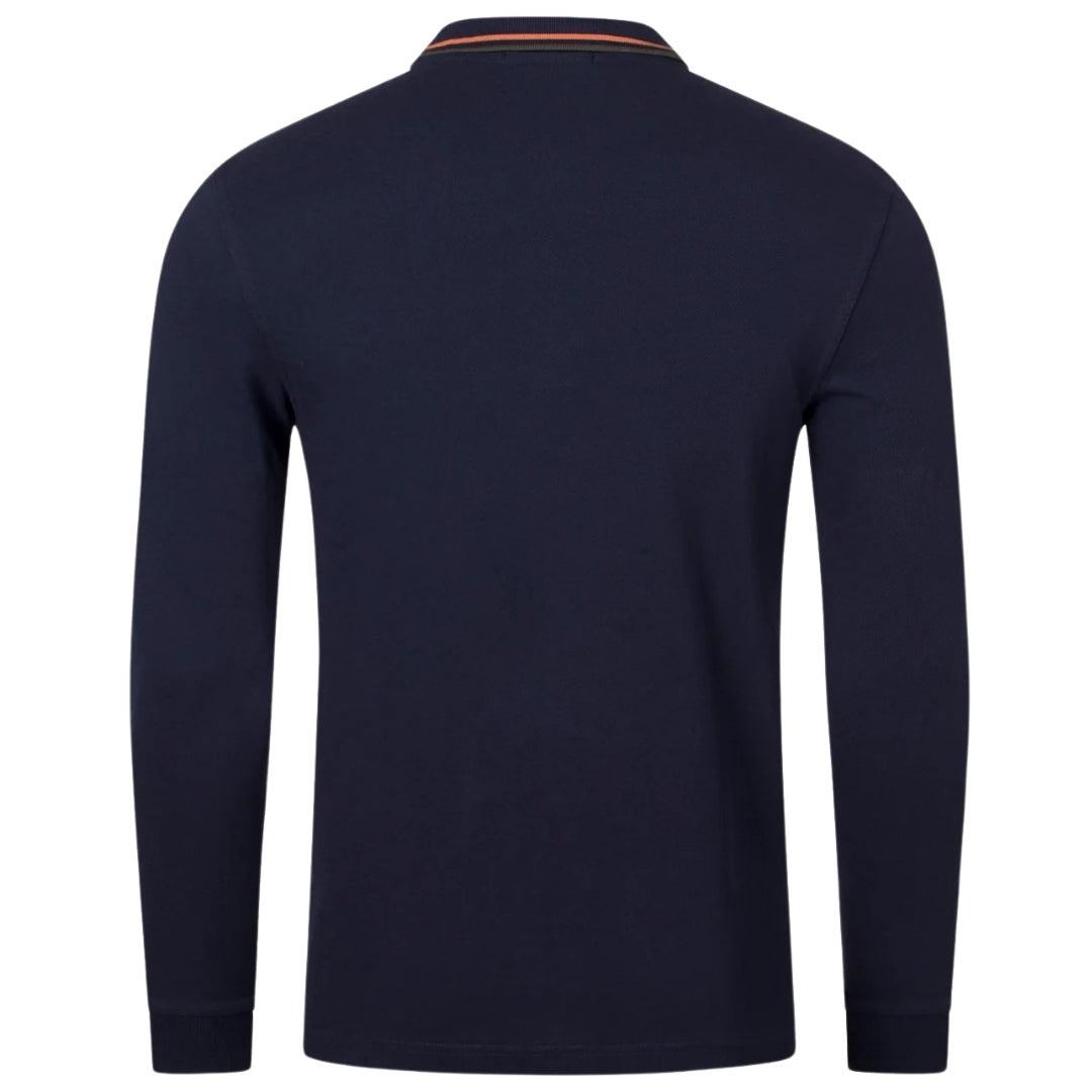 Dark Navy - Back - Fred Perry Mens Double Tipped Collar Long-Sleeved Polo Shirt