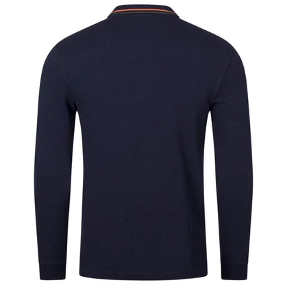 Dark Navy - Back - Fred Perry Mens Double Tipped Collar Long-Sleeved Polo Shirt