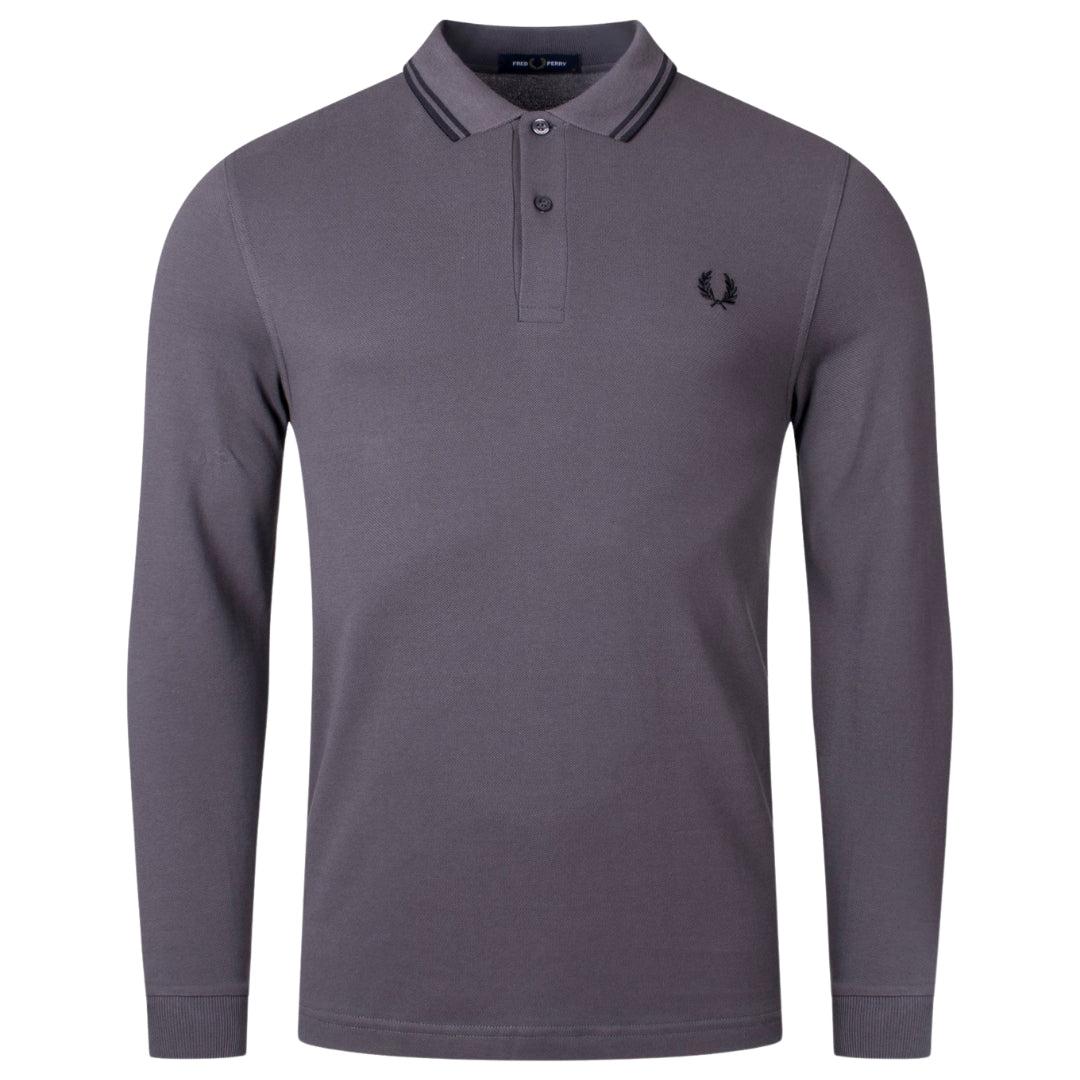 Gunmetal Grey - Front - Fred Perry Mens Double Tipped Collar Long-Sleeved Polo Shirt