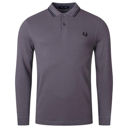 Gunmetal Grey - Front - Fred Perry Mens Double Tipped Collar Long-Sleeved Polo Shirt