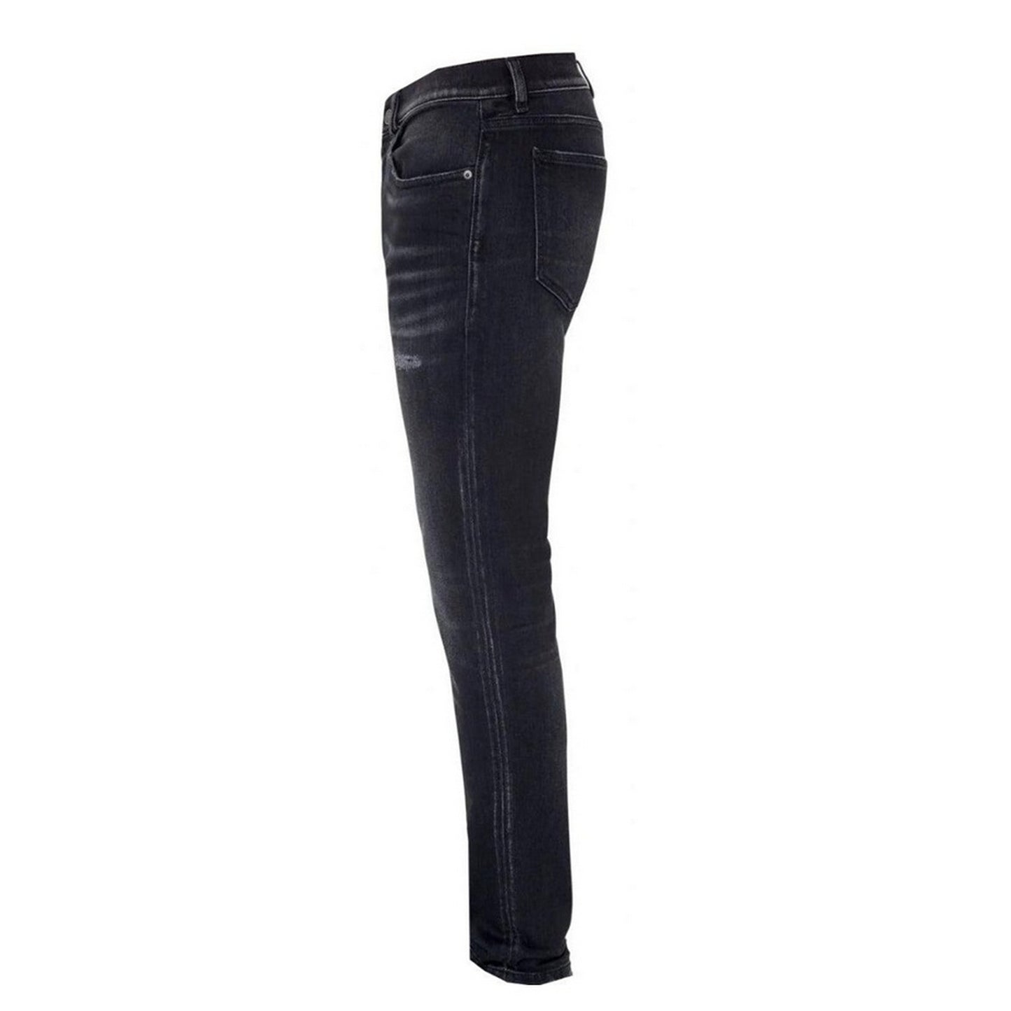 Black - Side - Diesel Mens D-Strukt Torn Reinforced Jeans