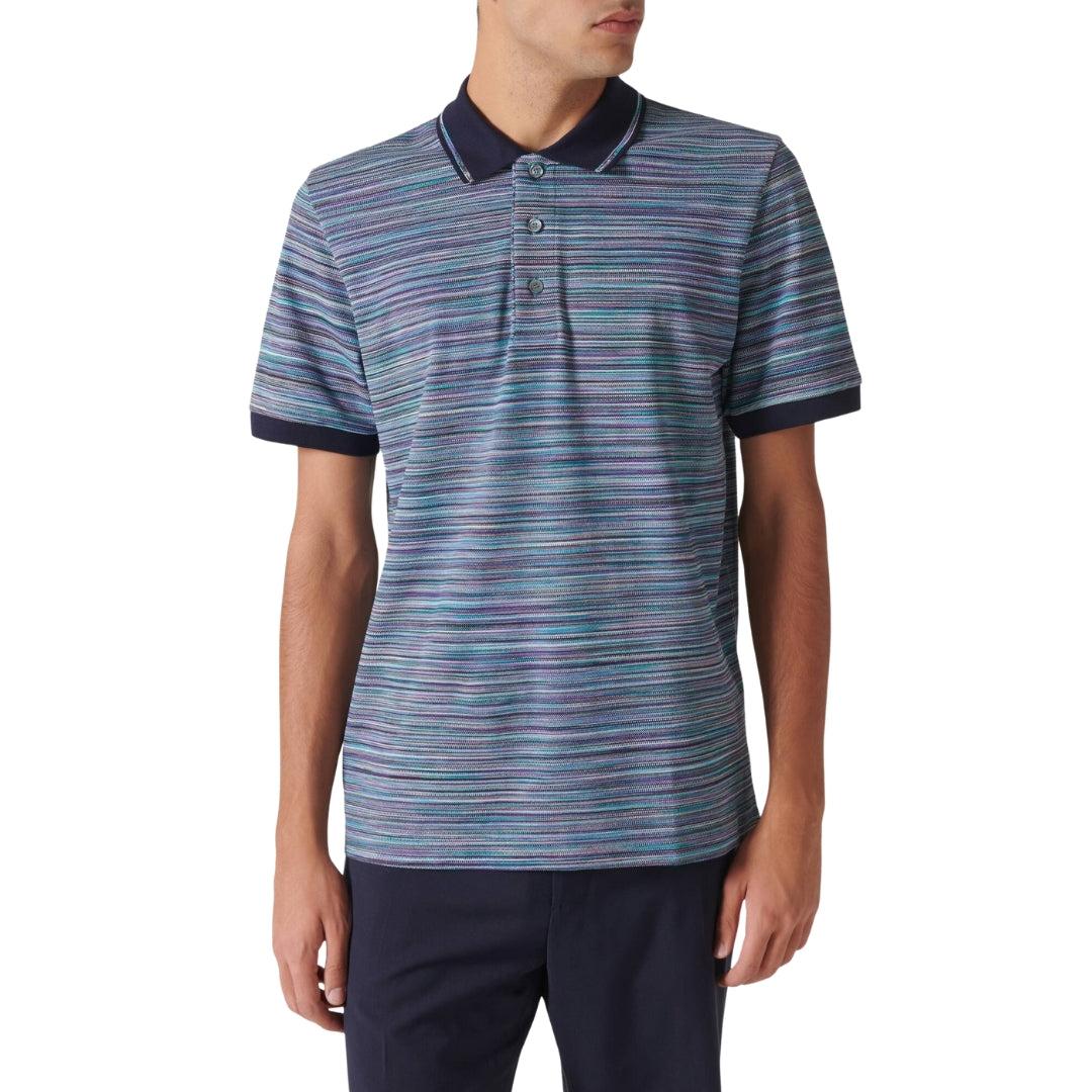 Blue - Side - Missoni Mens Patterned Short-Sleeved Polo Shirt