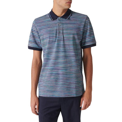 Blue - Side - Missoni Mens Patterned Short-Sleeved Polo Shirt
