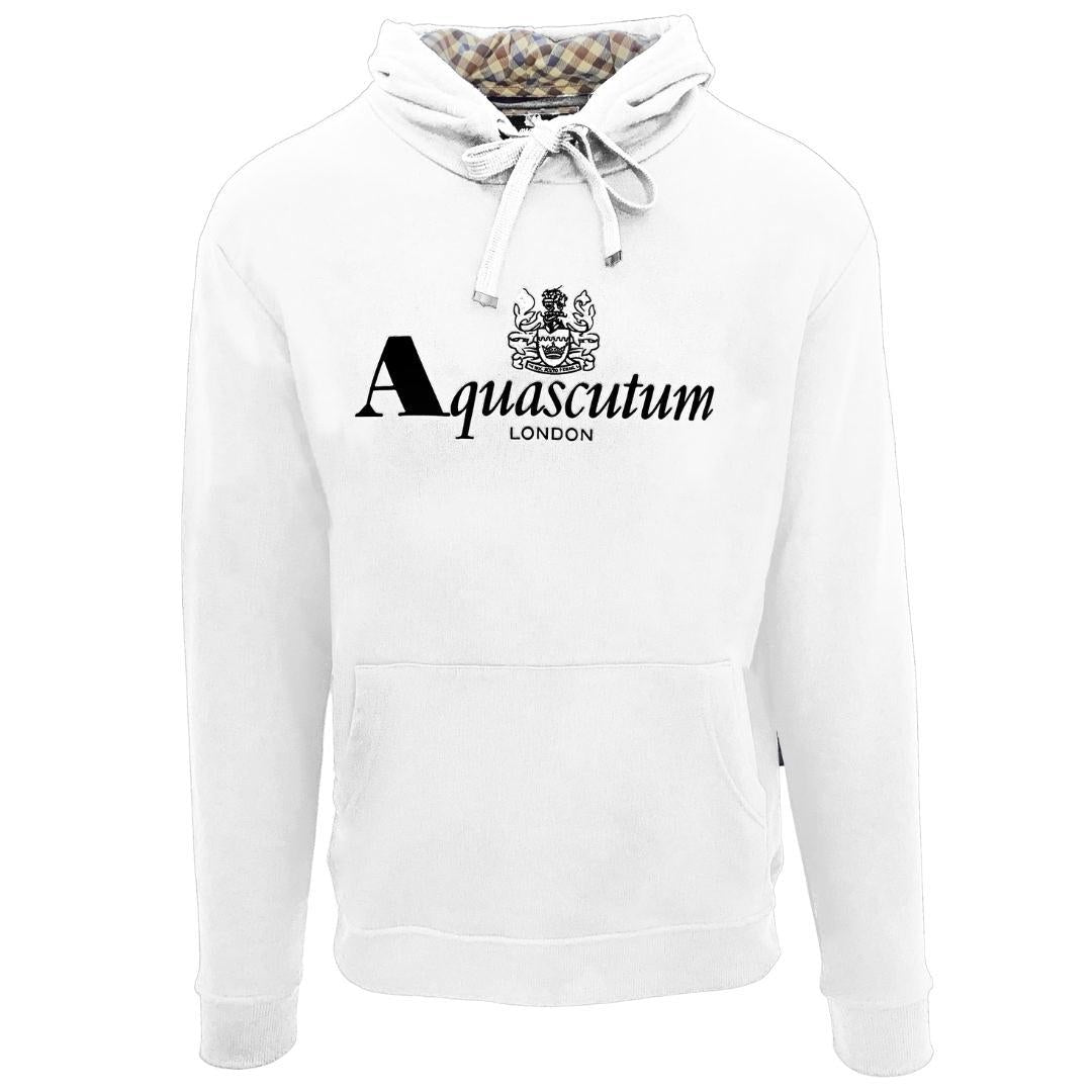 White - Front - Aquascutum Mens Waterfield Logo Hoodie