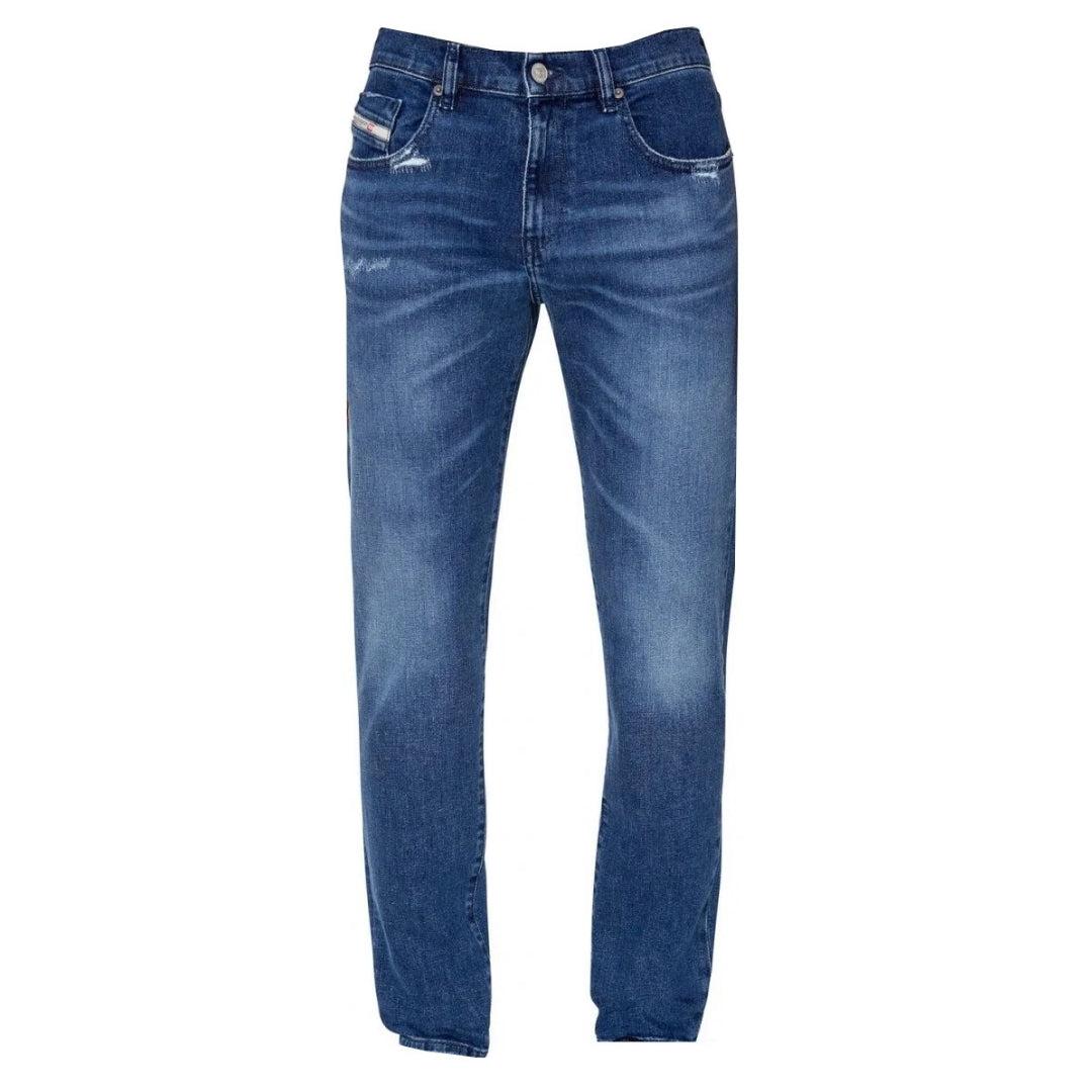 Blue - Front - Diesel Mens D-Strukt Denim Distressed Reinforced Jeans