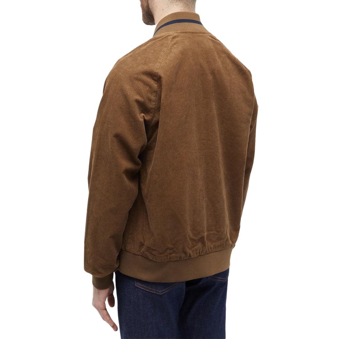 Brown - Back - Fred Perry Mens Waffle Corded Tennis Bomber Jacket