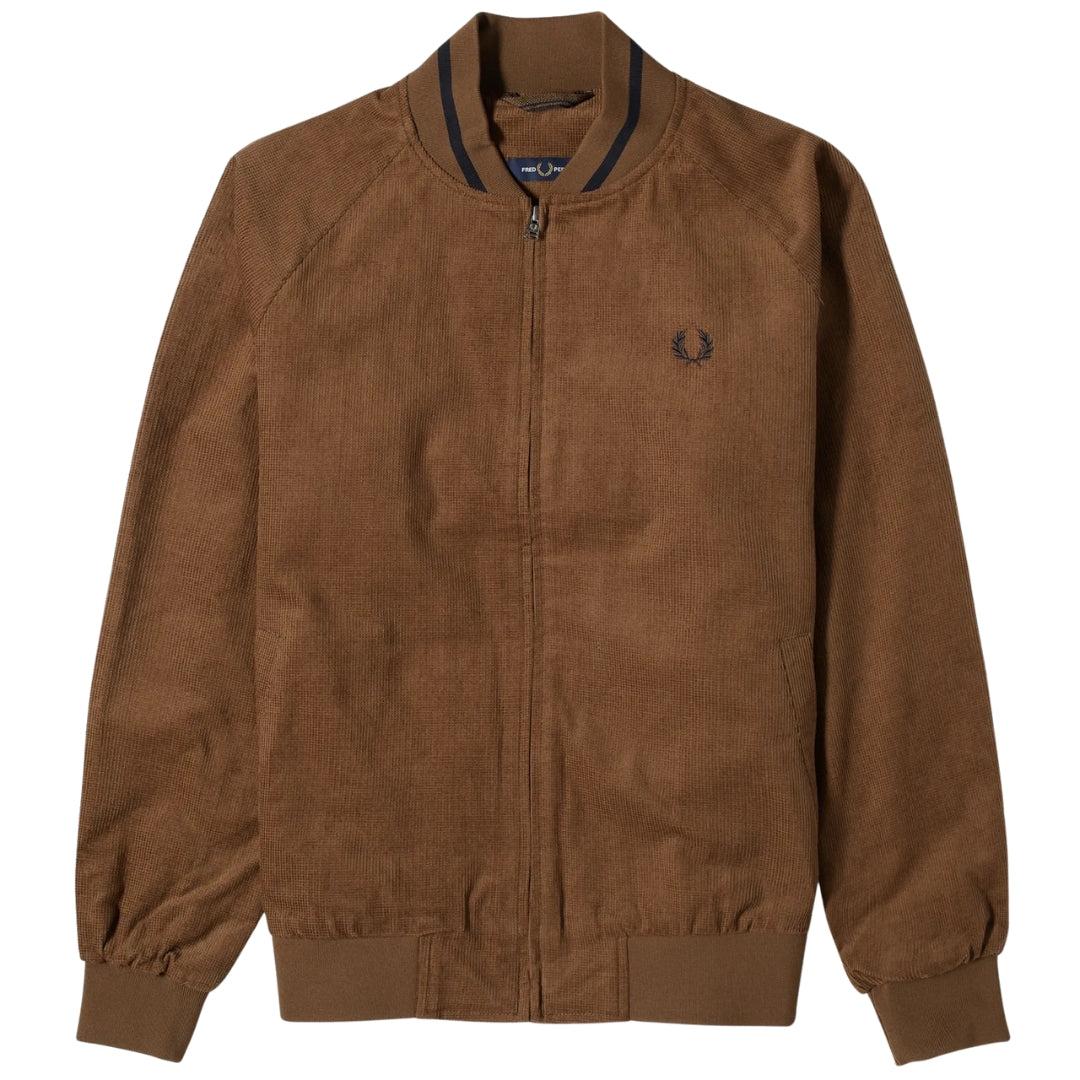 Brown - Front - Fred Perry Mens Waffle Corded Tennis Bomber Jacket