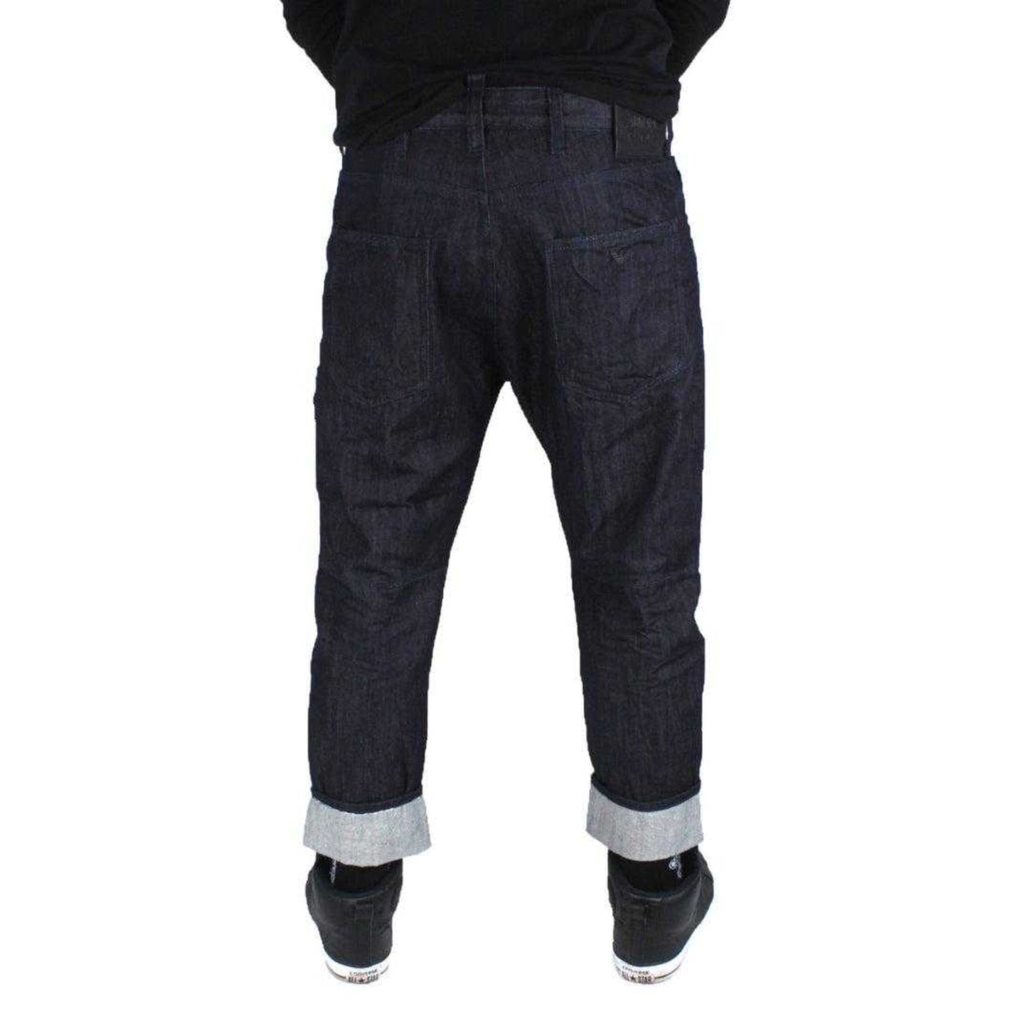 Dark Blue - Back - Armani Mens Denim Loose Jeans