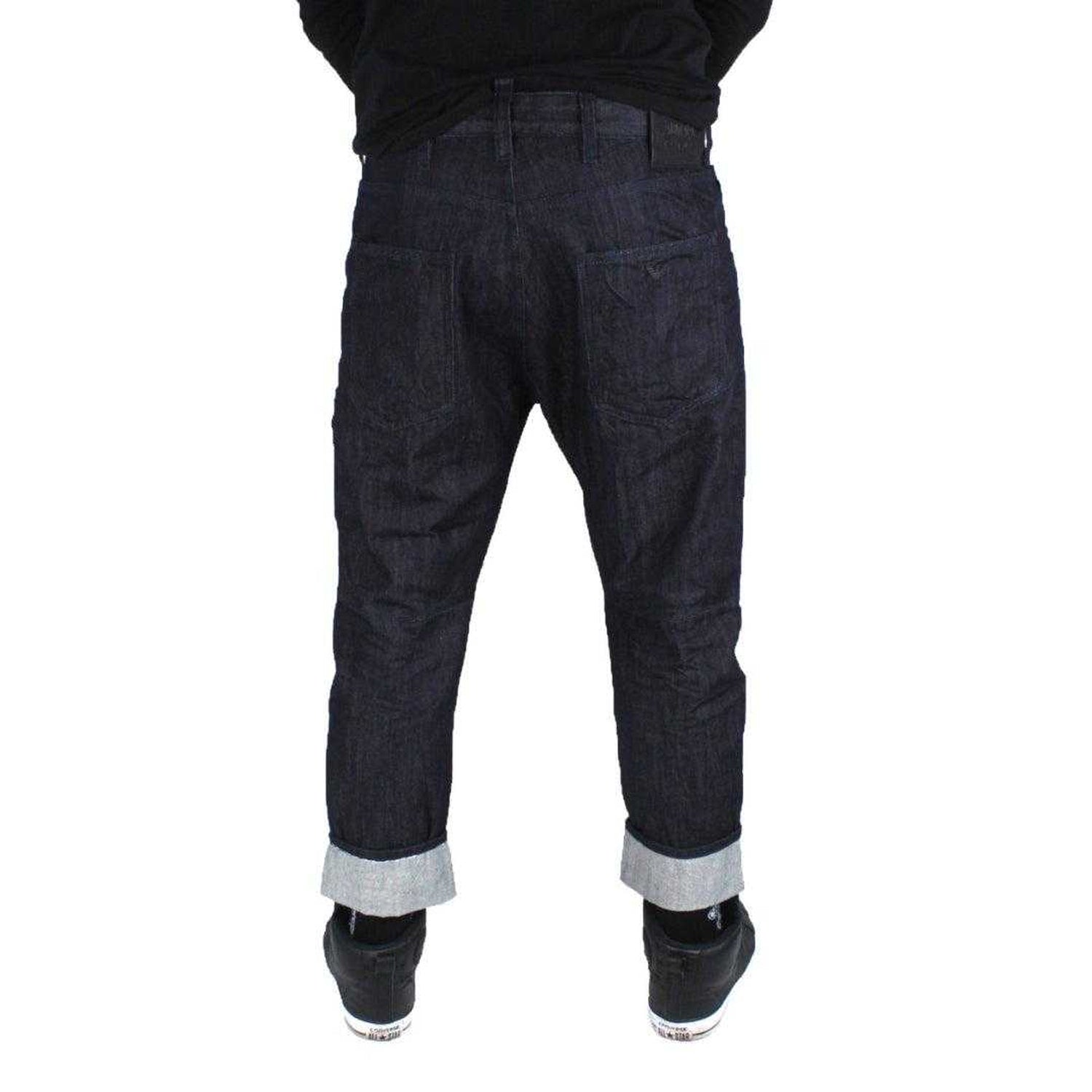 Dark Blue - Back - Armani Mens Denim Loose Jeans