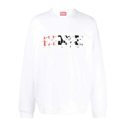 White - Front - Diesel Mens Double Destroyed Logo Sweatshirt