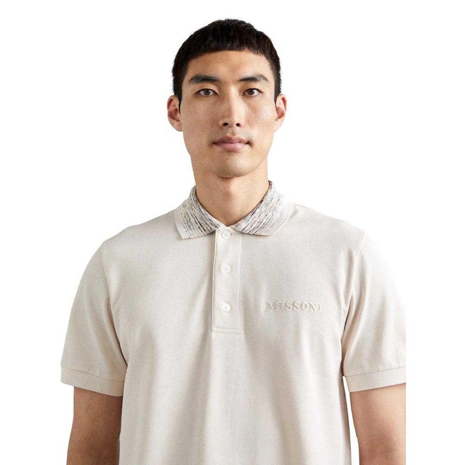 White - Side - Missoni Mens Short-Sleeved Polo Shirt