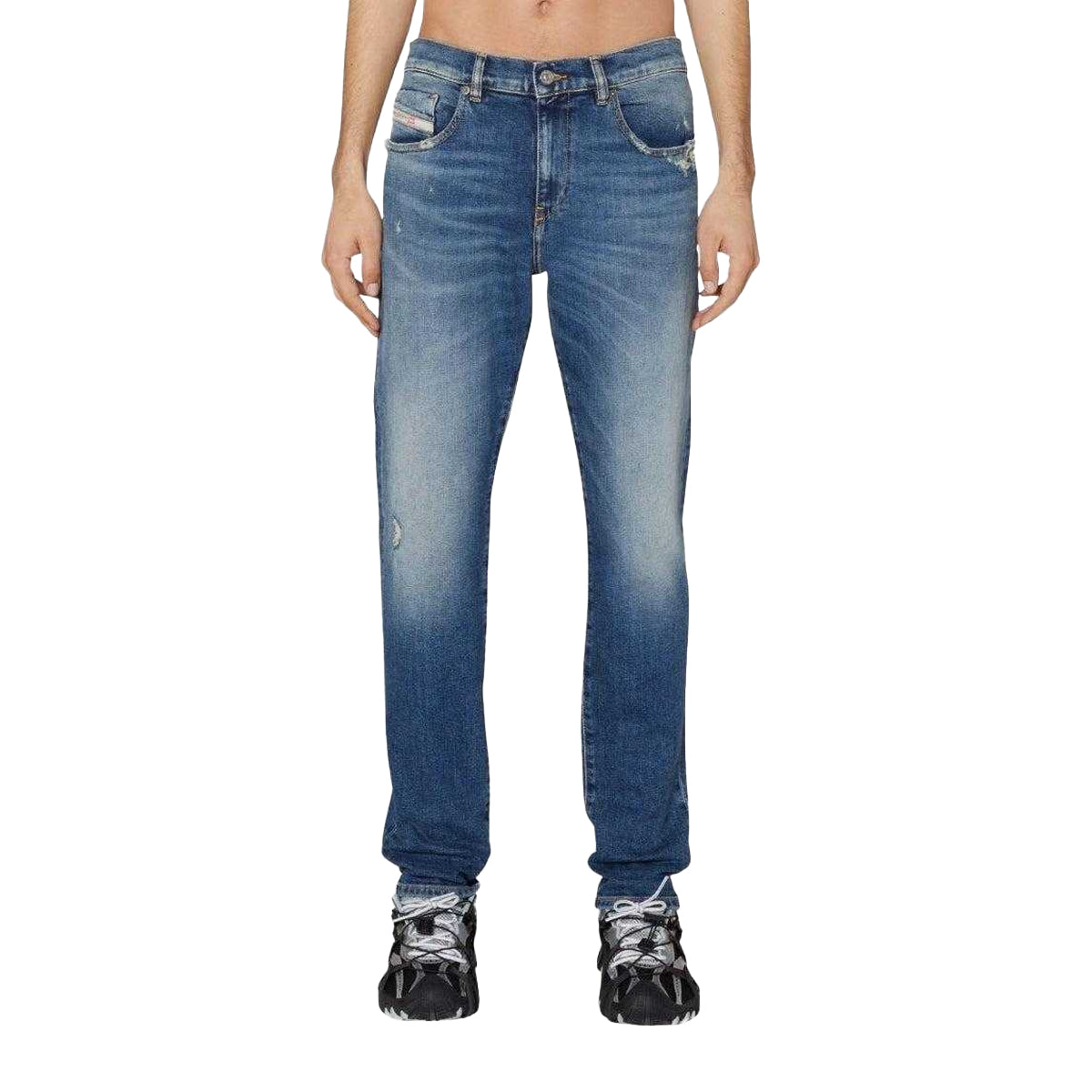 Light Blue - Back - Diesel Mens Ripped Washed Jeans
