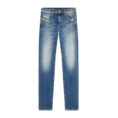 Light Blue - Front - Diesel Mens Ripped Washed Jeans