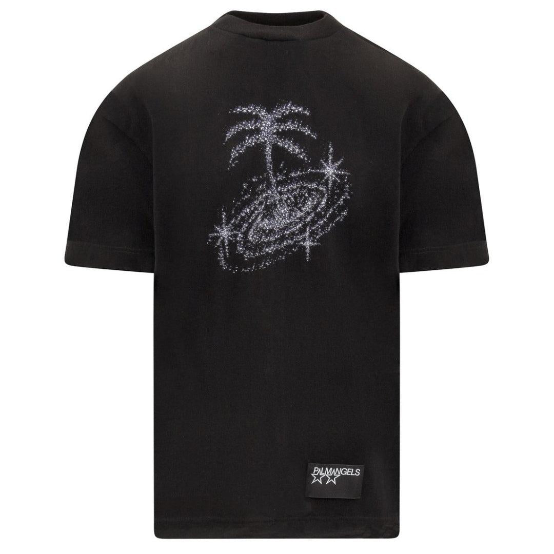 Black - Front - Palm Angels Unisex Adult Galaxy Glitter T-Shirt