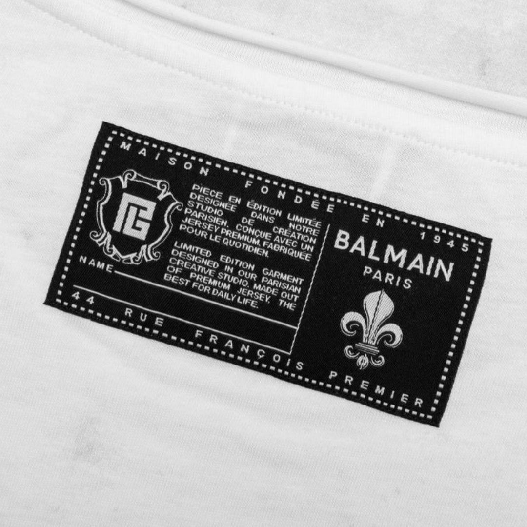 White - Side - Balmain Mens Sketch Logo T-Shirt