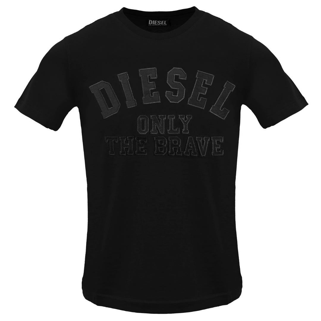 Black Caviar - Front - Diesel Mens Monotone Logo Embossed T-Shirt
