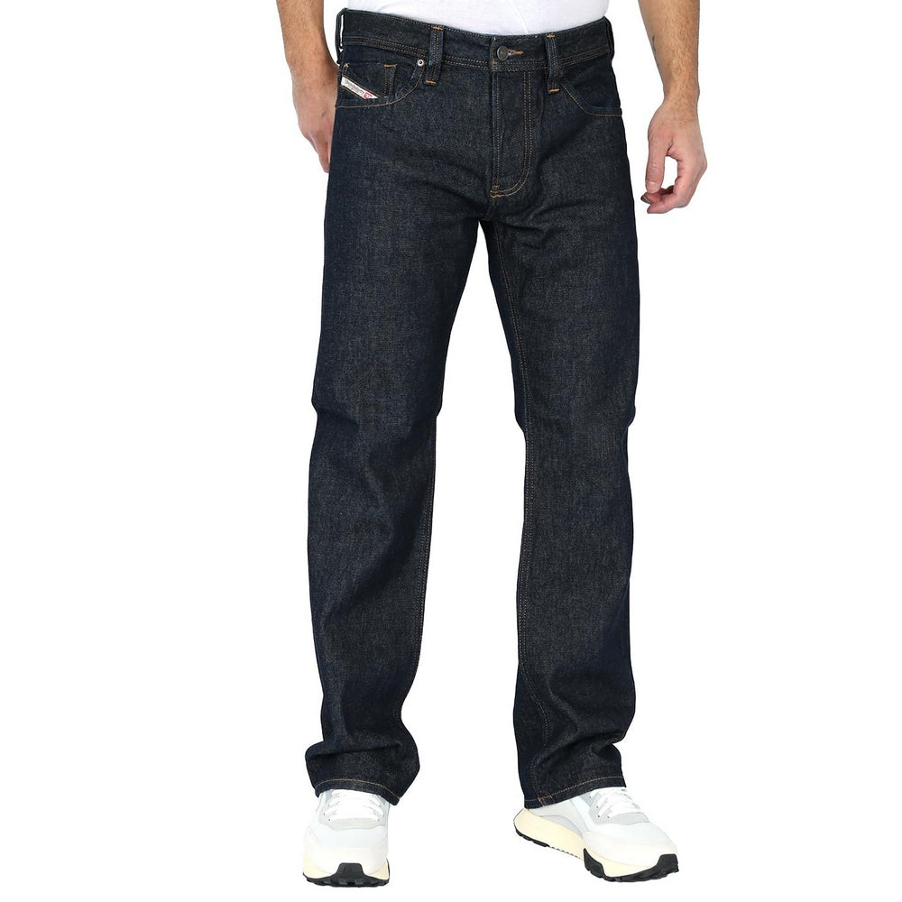Dark Blue - Side - Diesel Mens Larkee-X Rinse Straight Leg Jeans