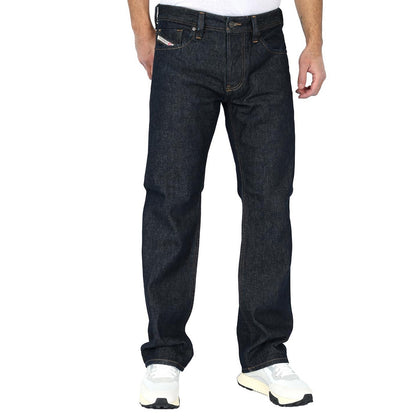 Dark Blue - Side - Diesel Mens Larkee-X Rinse Straight Leg Jeans