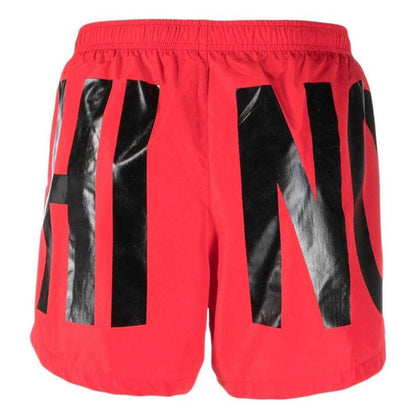 Red - Back - Moschino Mens Logo Polyester Swim Shorts