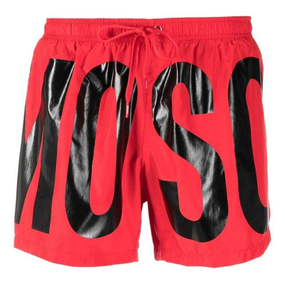 Red - Front - Moschino Mens Logo Polyester Swim Shorts