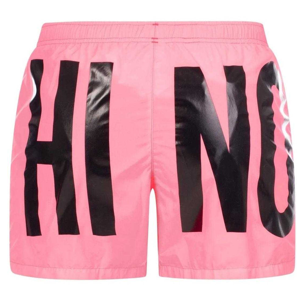Bright Pink - Back - Moschino Mens Logo Polyester Swim Shorts