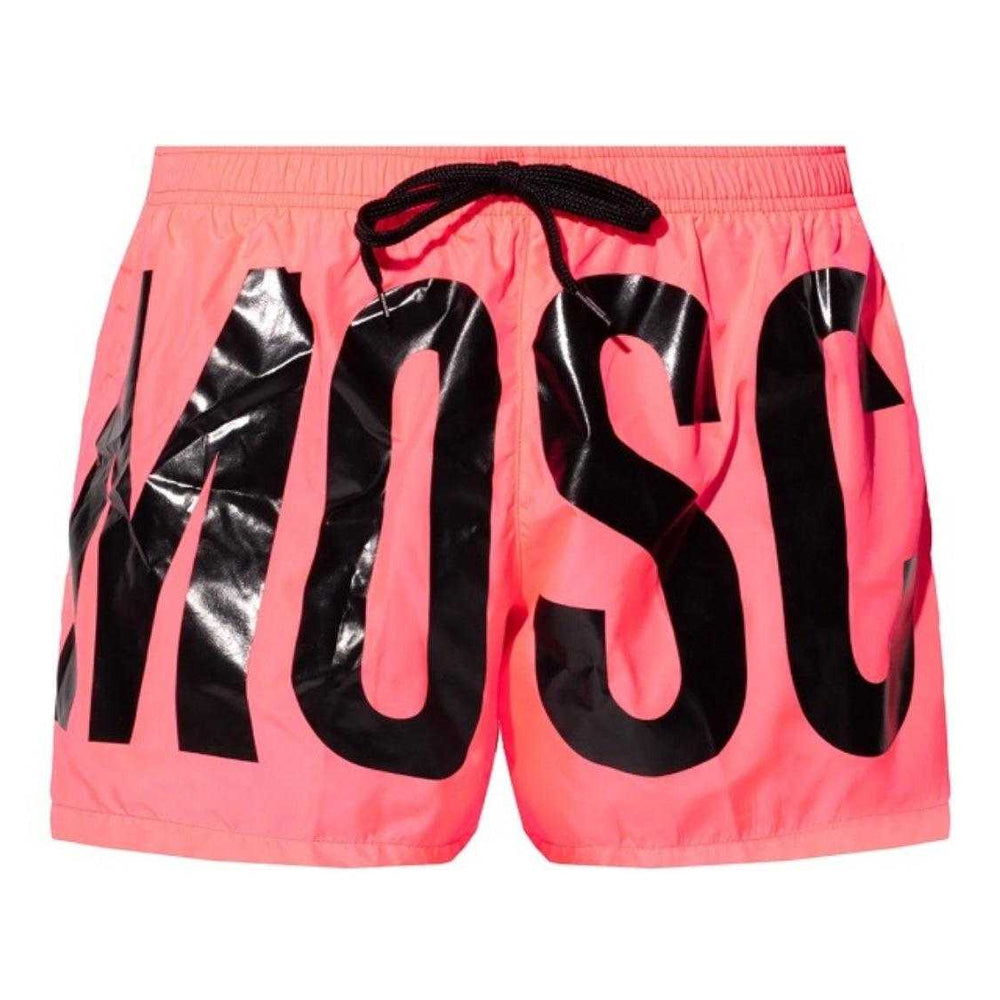 Bright Pink - Front - Moschino Mens Logo Polyester Swim Shorts