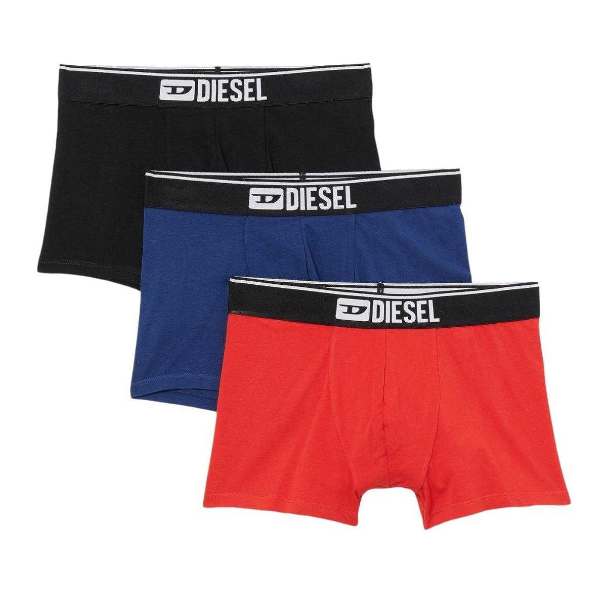 Black-Blue-Red - Front - Diesel Mens Bold Logo Boxer Shorts (Pack of 3)