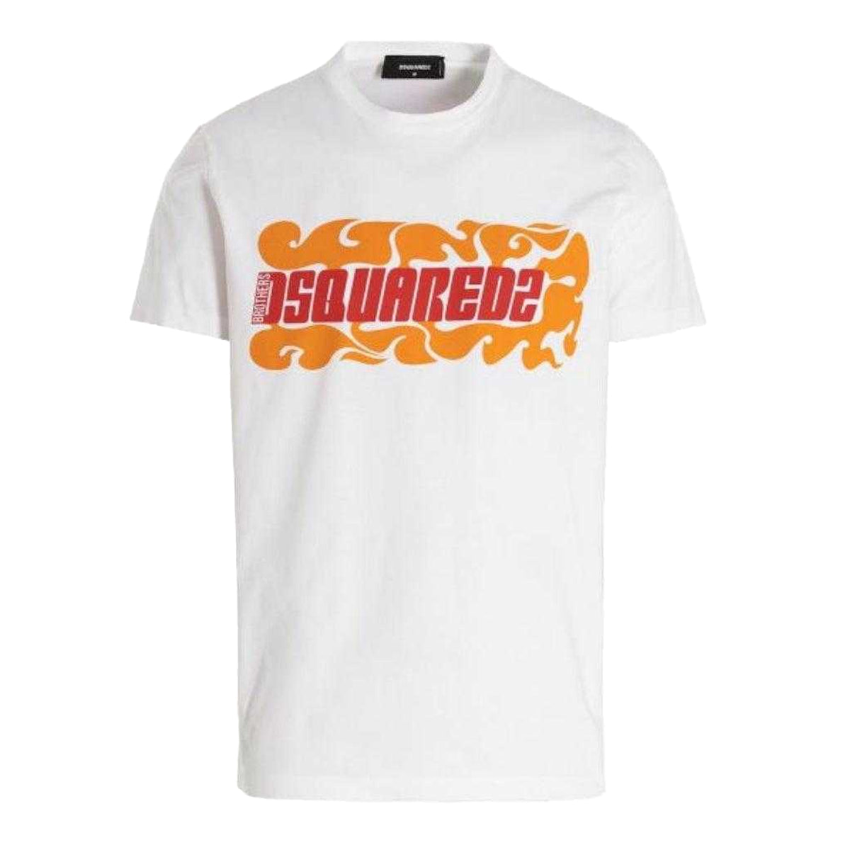 White - Front - DSquared2 Unisex Adult Flame Logo T-Shirt