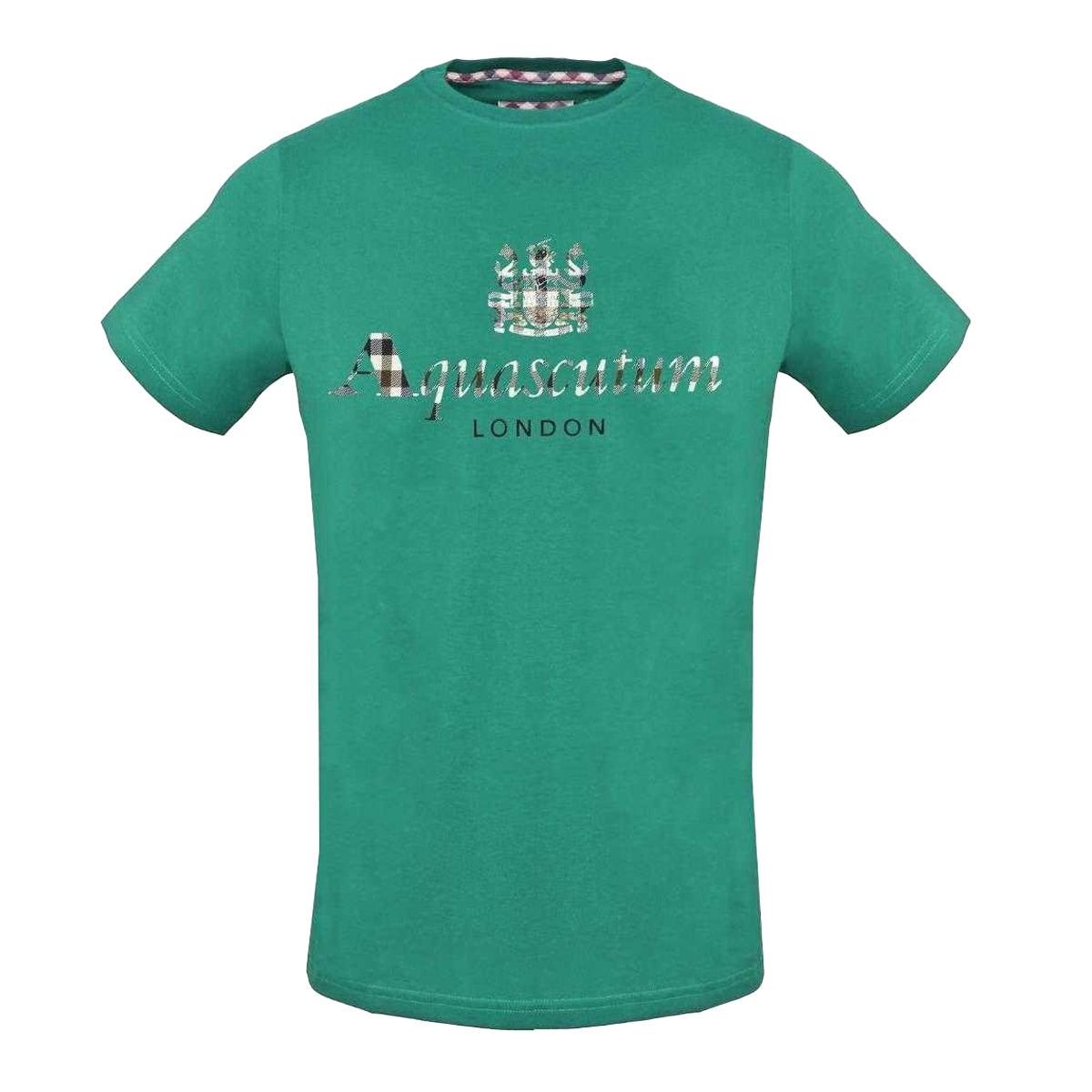Green - Front - Aquascutum Mens Classic Checked Logo T-Shirt