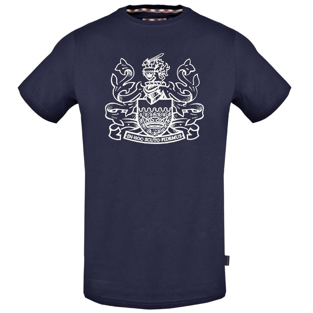 Navy Blue - Front - Aquascutum Mens Crest T-Shirt