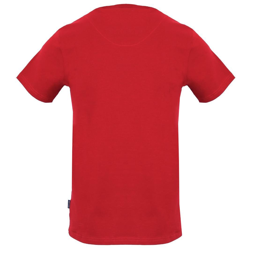 Red - Back - Aquascutum Mens Checked Logo Strip T-Shirt