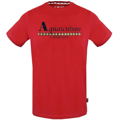 Red - Front - Aquascutum Mens Checked Logo Strip T-Shirt