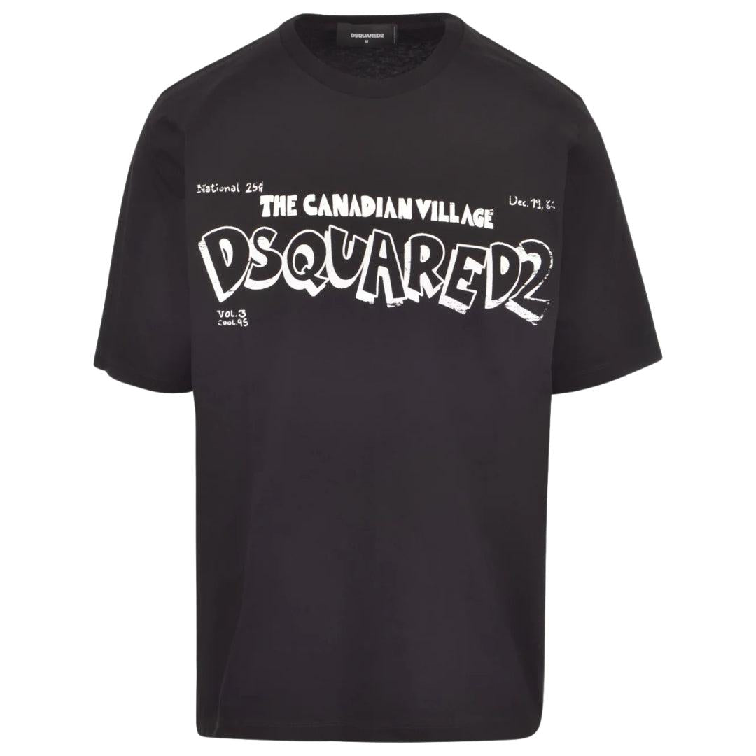 Black - Front - DSquared2 Unisex Adult The Canadian Village Logo Skater T-Shirt