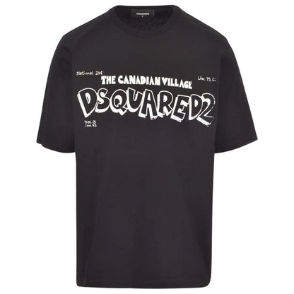 Black - Front - DSquared2 Unisex Adult The Canadian Village Logo Skater T-Shirt