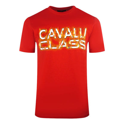 Red - Front - Cavalli Class Unisex Adult Flaming Logo T-Shirt