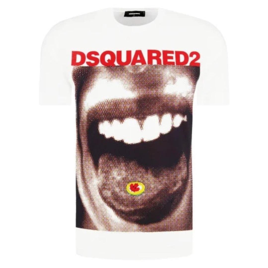 White - Front - DSquared2 Unisex Adult Mouth T-Shirt