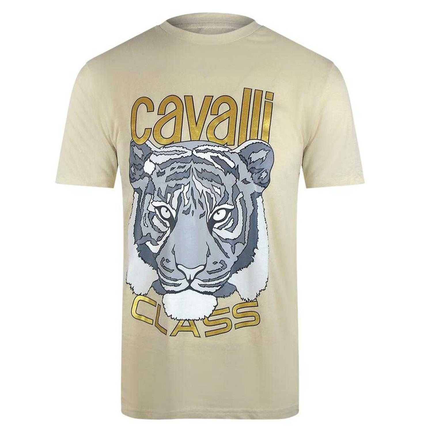 Beige Sand - Front - Cavalli Class Mens Tiger T-Shirt